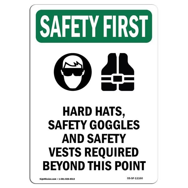 OSHA Sign, Hard Hats W/ Symbol, 24in X 18in Rigid Plastic, 18
